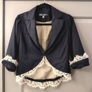 Vintage Women's black Blazer with Lace Trim